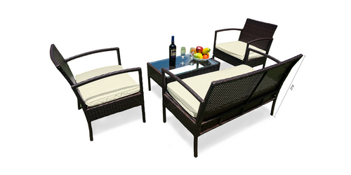 4-Piece Outdoor Wicker Patio Conversation Set with Glass Coffee Table –