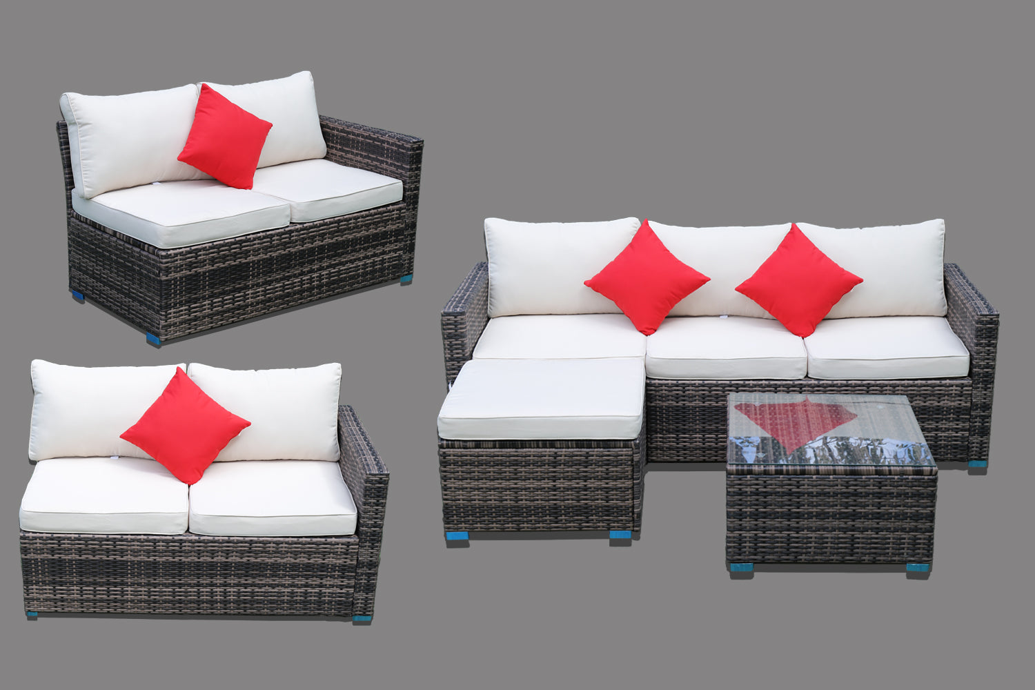 4-Piece Outdoor Wicker Patio Conversation Set with Glass Coffee Table – Brown Rattan Sectional Sofa & Armchairs