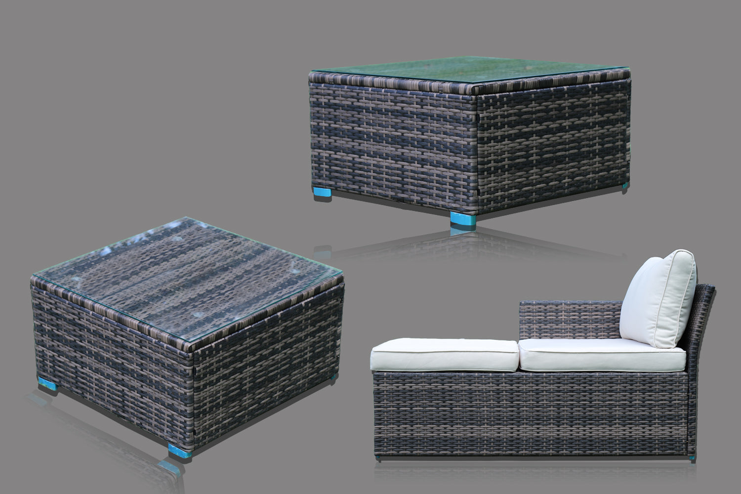 4-Piece Outdoor Wicker Patio Conversation Set with Glass Coffee Table – Brown Rattan Sectional Sofa & Armchairs